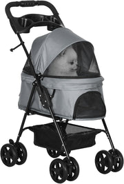 Pet Travel Stroller Dog Pushchair 4 Wheel Foldable Safety Leash Cup