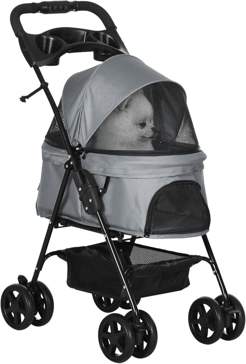 Pet Travel Stroller Dog Pushchair 4 Wheel Foldable Safety Leash Cup