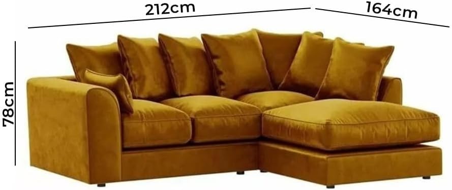 Velvet Corner Sofa Set 3+2 Seater Right Hand L Shape Mustard Couch Suite