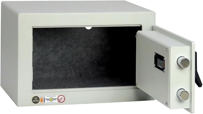 Silver Rated Key Lock Safe Cash Valuables Security Box Home Office