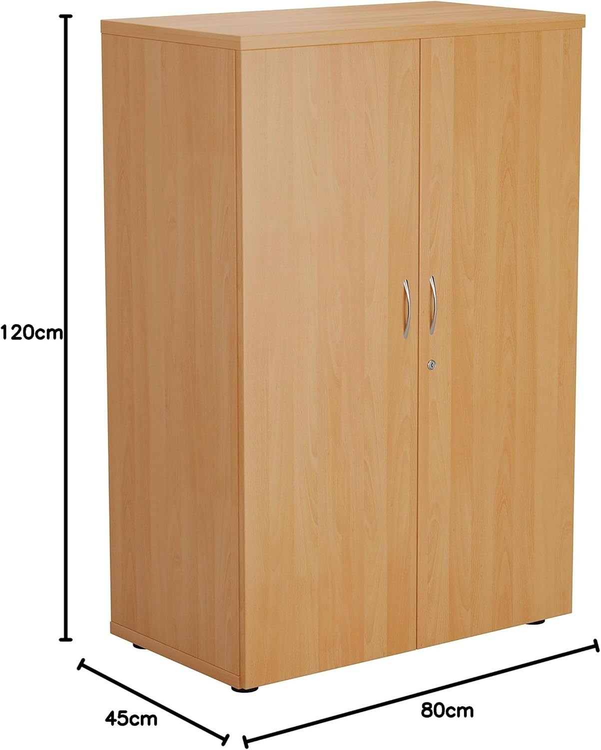Beech Office Storage Cupboard 3 Shelf Lockable 120cm Tall Unit