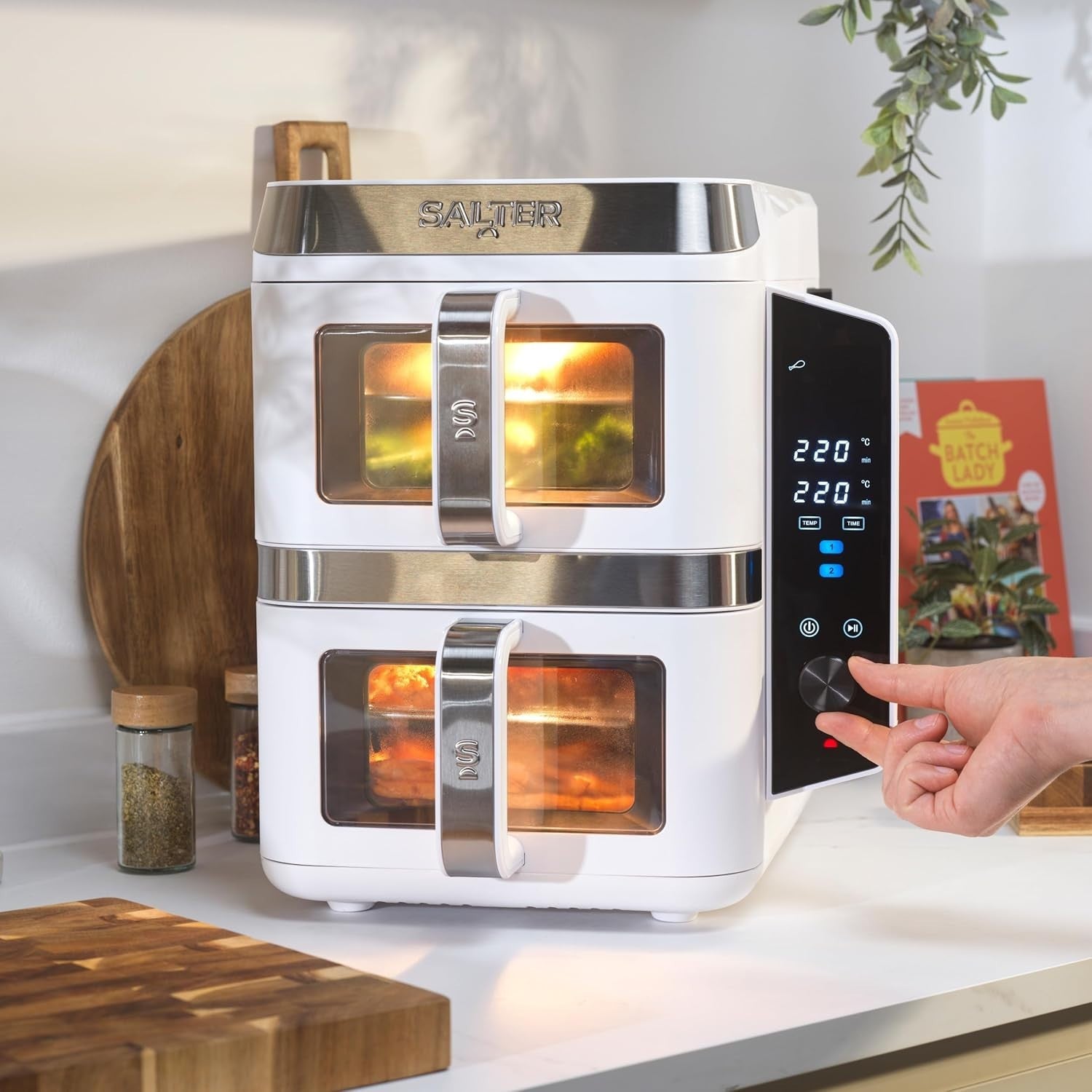 Vertical Dual Drawer Air Fryer 9L 12 Presets 4-Level Cooking, Sync/Match, 2400W