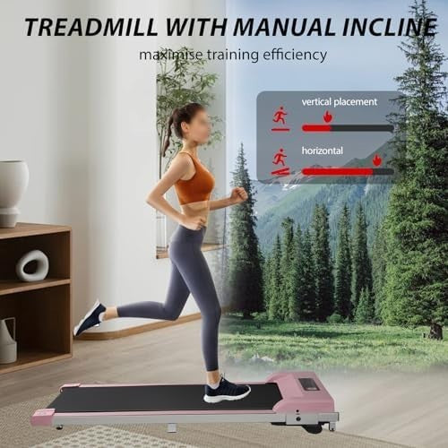 Under Desk Walking Pad Treadmill 4% Incline Portable Home Office Pink