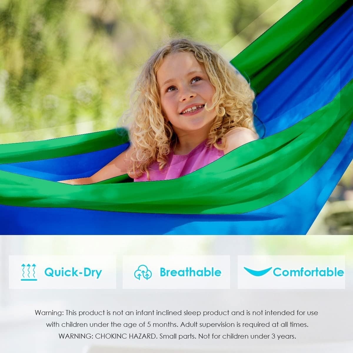 Kids Camping Hammock 6ft w/ Straps & Carabiners – Safe, Lightweight, Fun