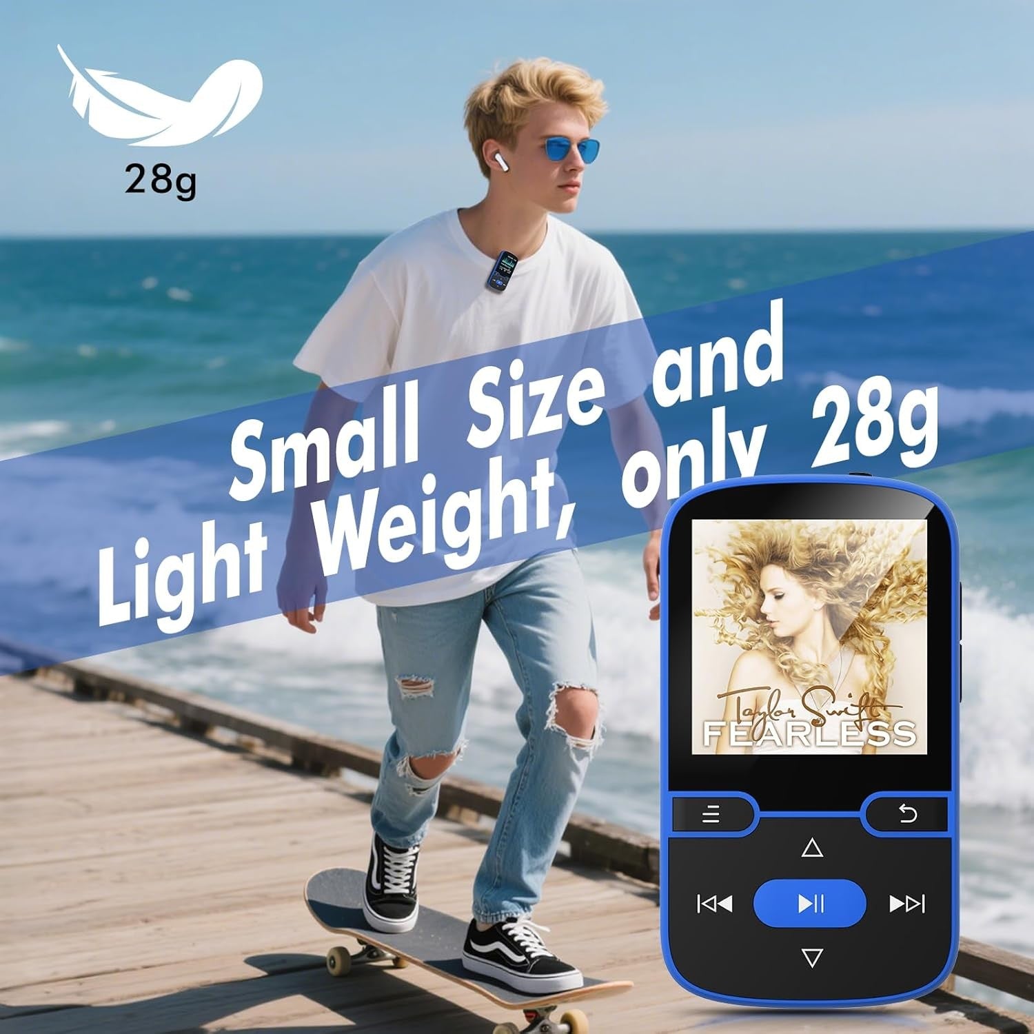 64GB Bluetooth 5.3 Clip MP3 Player FM Pedometer