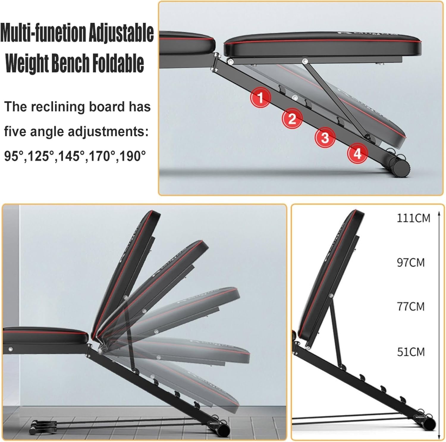 Multi-Angle Workout Bench With Leg Extension Curl 440lb Home Gym