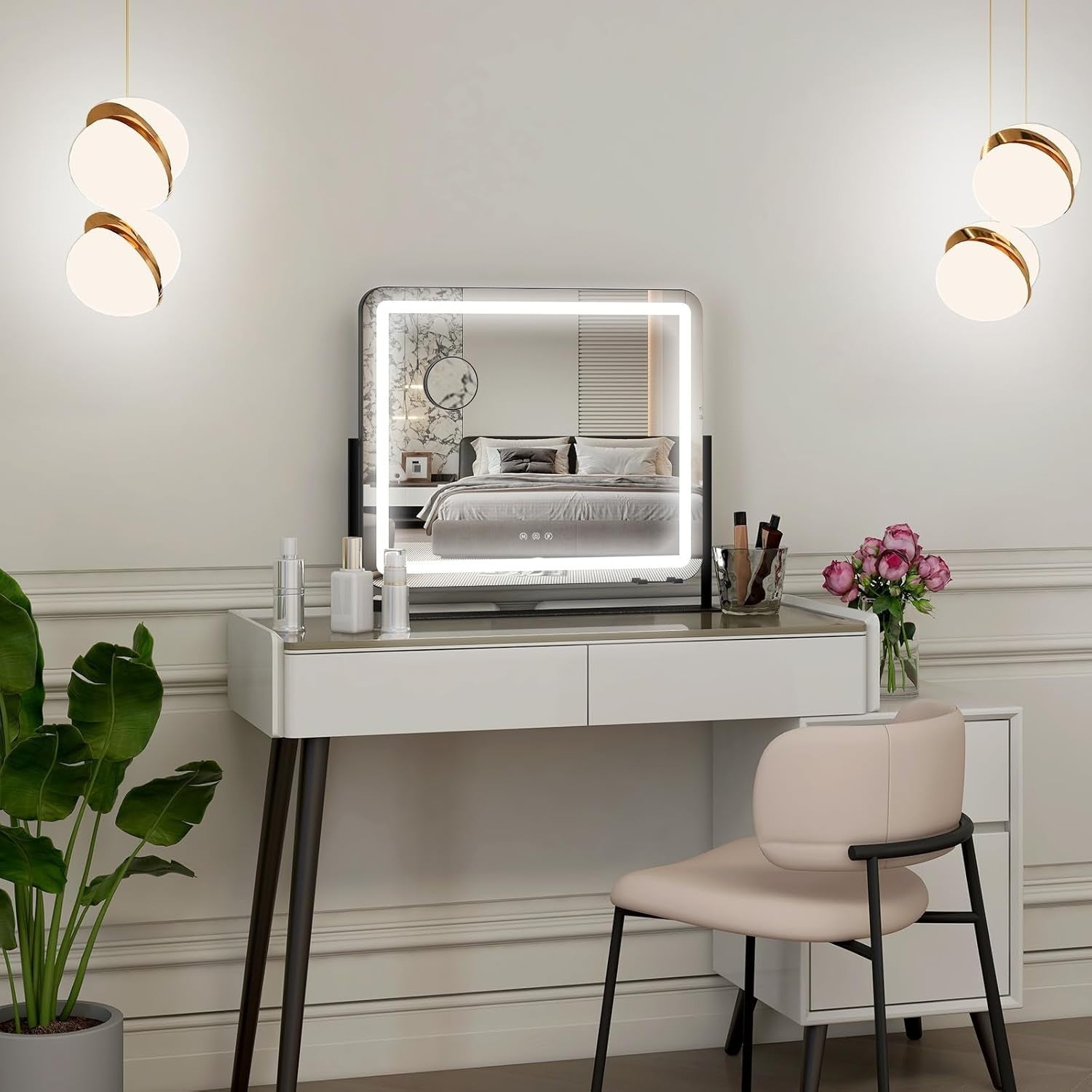 LED Vanity Mirror 60x50cm with 360° Rotation, Touch Control & USB Port
