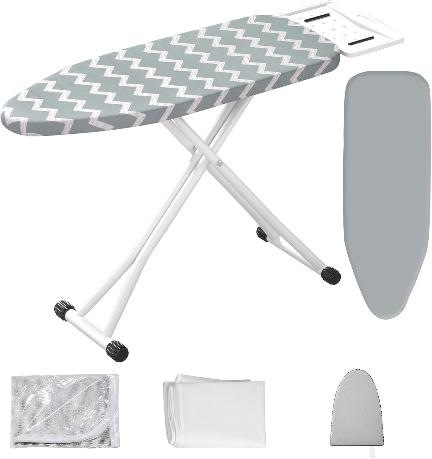 Adjustable Folding Ironing Board Blue Waves Compact Steel Frame with Iron Rest