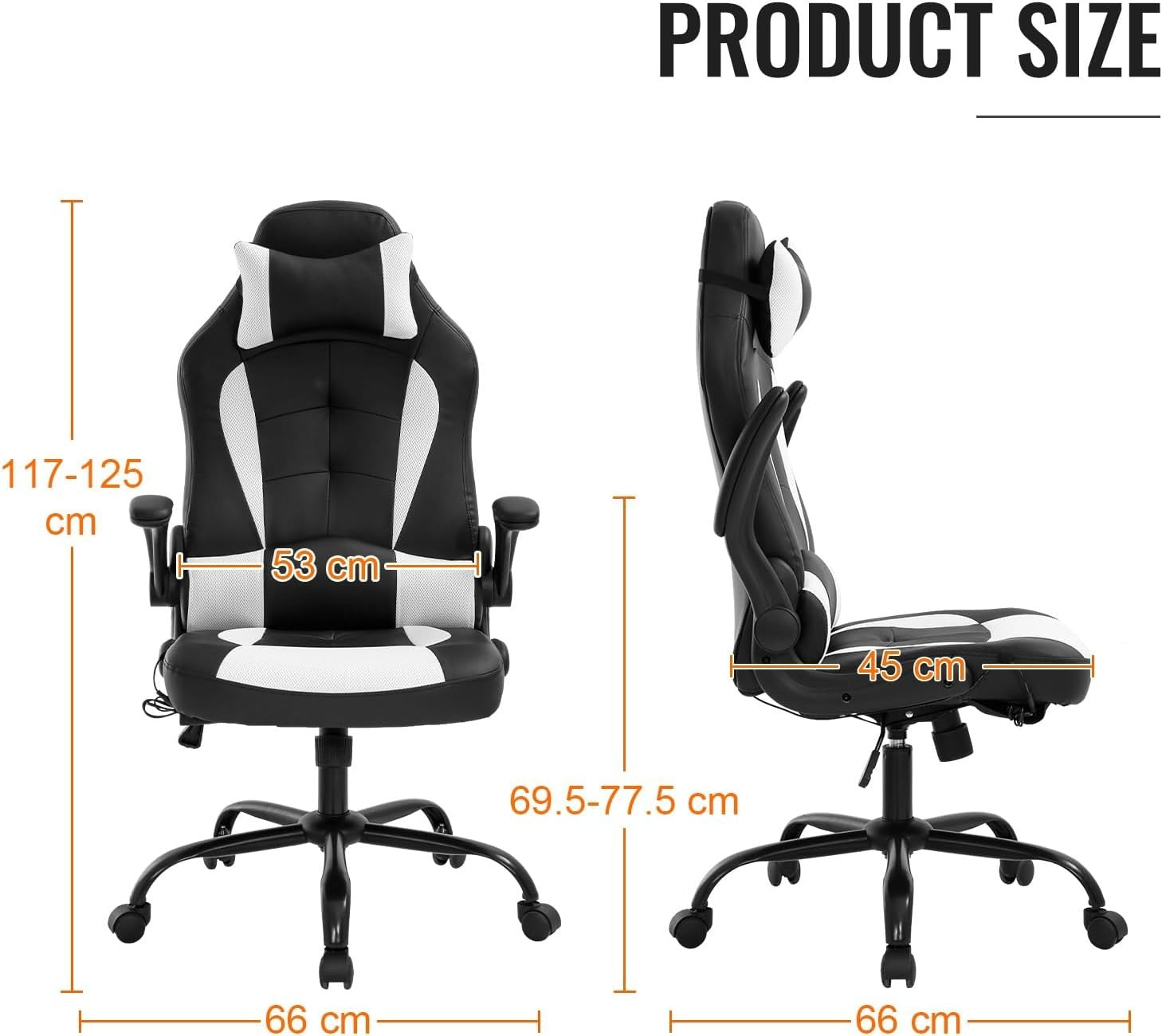 White Ergonomic Gaming Chair Swivel Faux Leather Lumbar Support Office Desk Seat