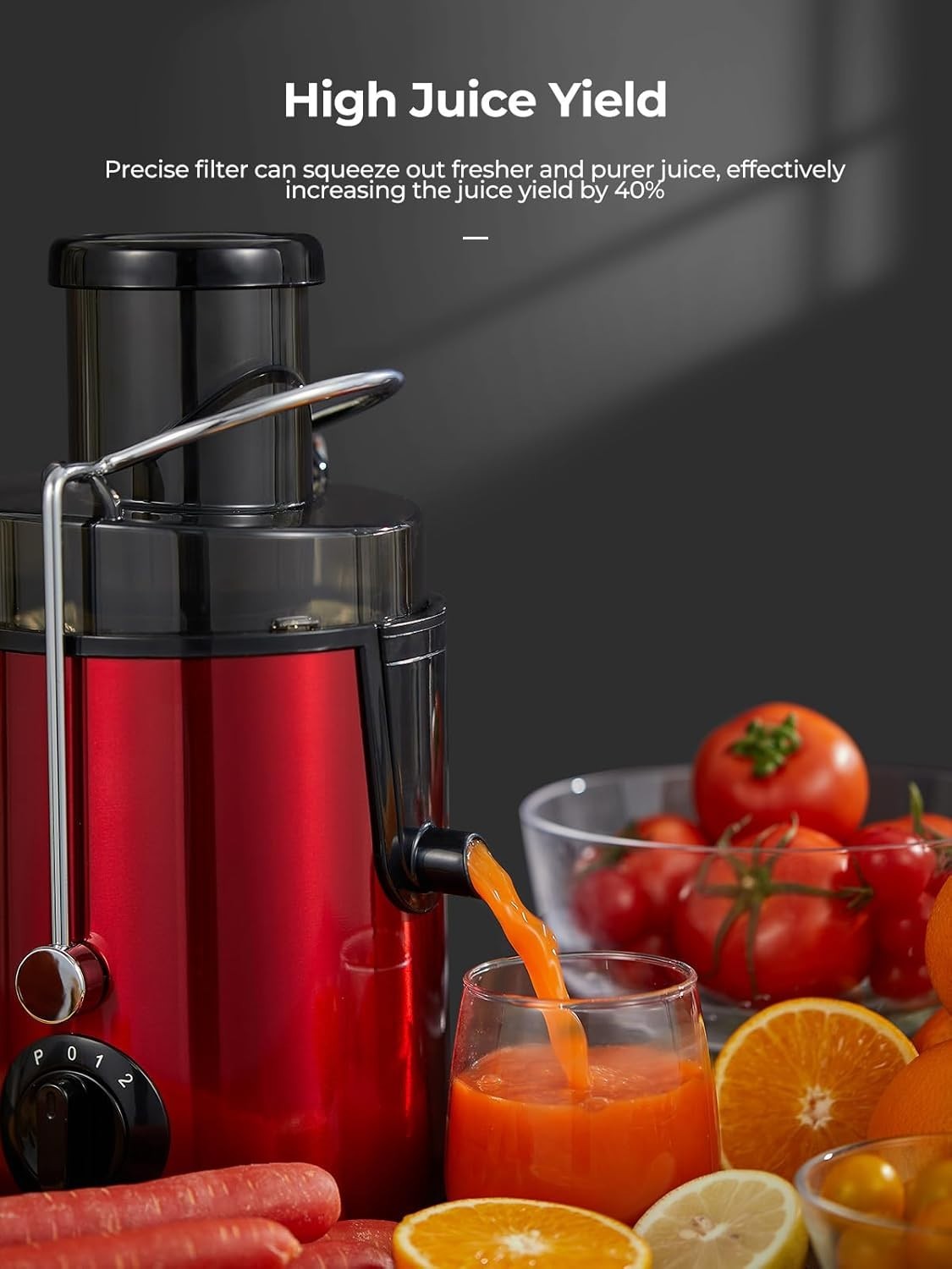 900W Centrifugal Juicer 3 Speed Wide Chute Fast Easy Clean Whole Fruit Red