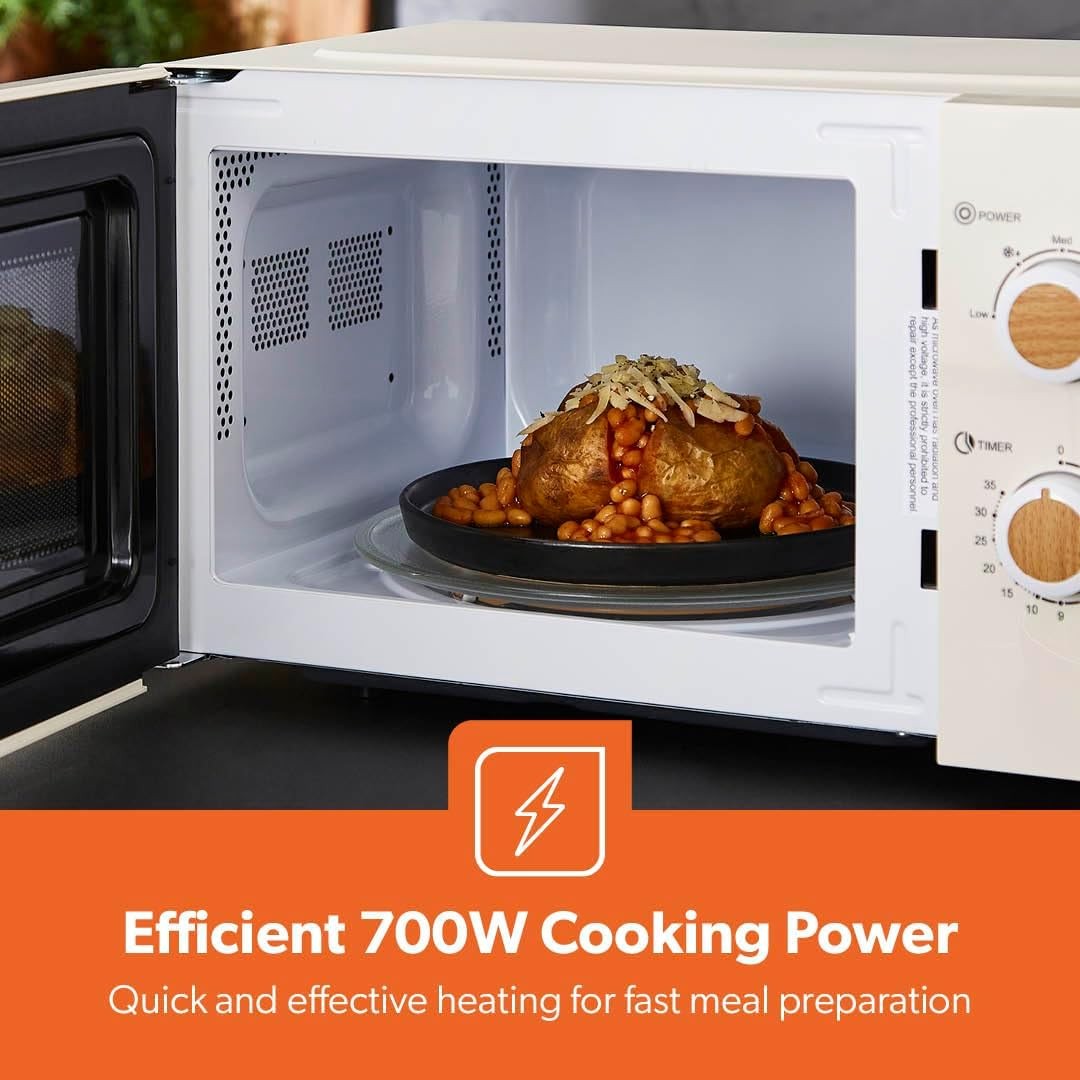 Geepas 20L Microwave Oven 700W Solo 5 Power Levels Cream Compact