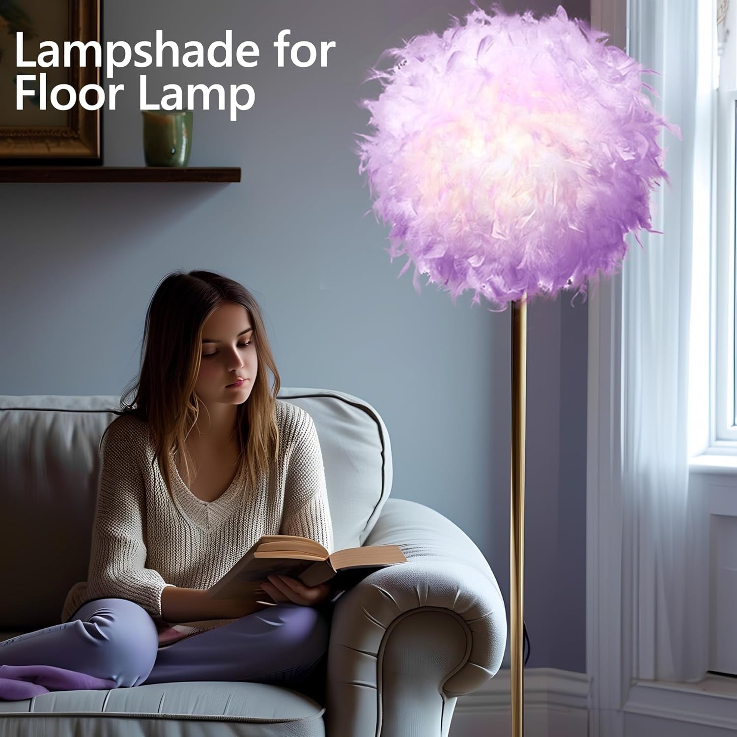 Feather Lamp Shade 40cm Purple Ceiling Pendant Fluffy Lampshade Decor