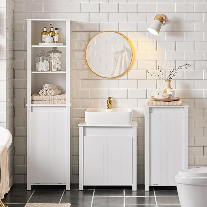 White Under Sink Bathroom Cabinet 60x65.5x34cm Storage Cupboard with Doors