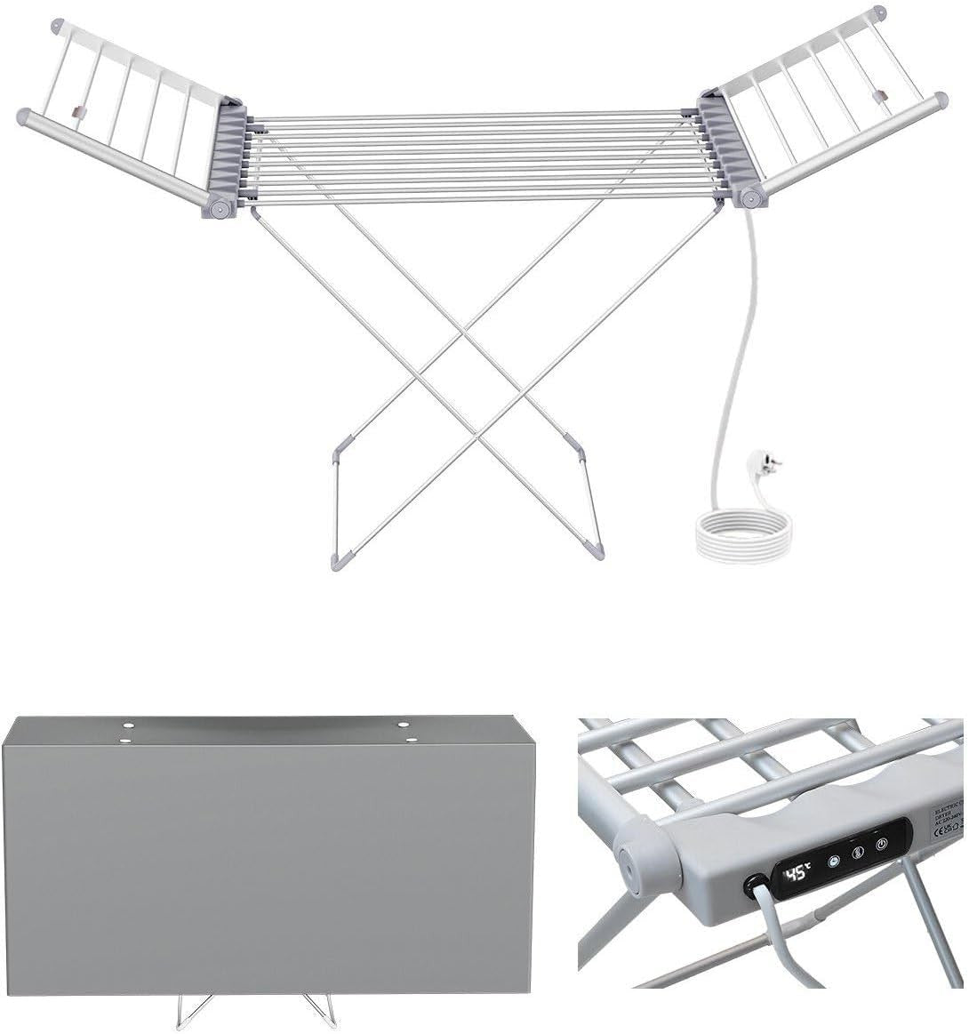 Electric Heated Clothes Airer Touch Screen Timer Foldable Indoor Drying Rack