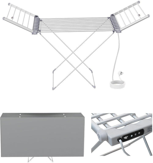 Electric Heated Clothes Airer Touch Screen Timer Foldable Indoor Drying Rack