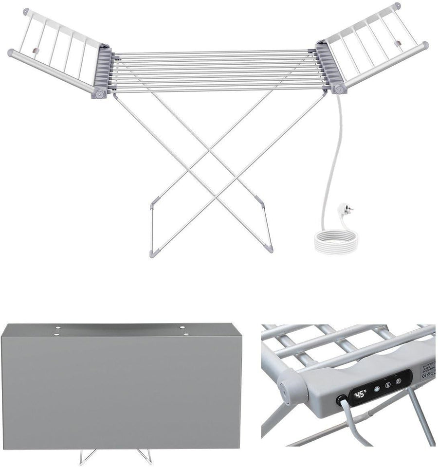 Electric Heated Clothes Airer Touch Screen Timer Foldable Indoor Drying Rack