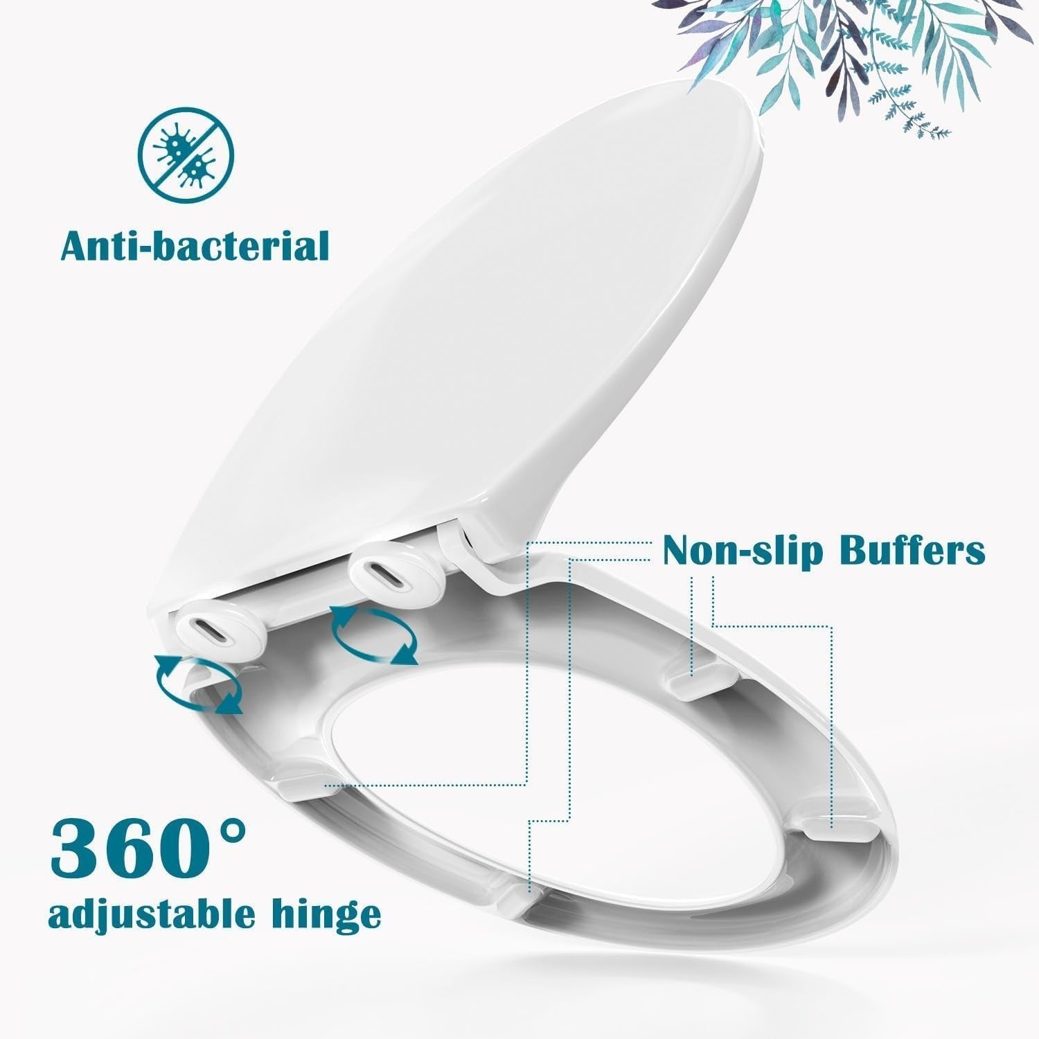 White O Shape Soft Close Toilet Seat Quick Release Easy Clean Anti-Bacterial PP