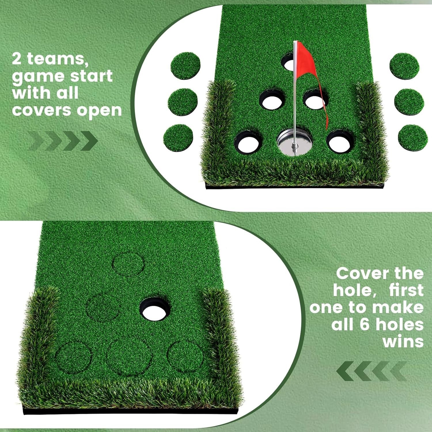 Golf Putting Green Mat Indoor Outdoor Practice Game Set w Putters