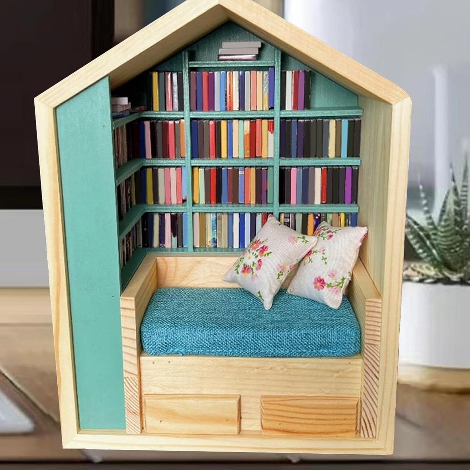 Wood Mini Bookshelf Fidget Tiny Library Stress Desk Decor