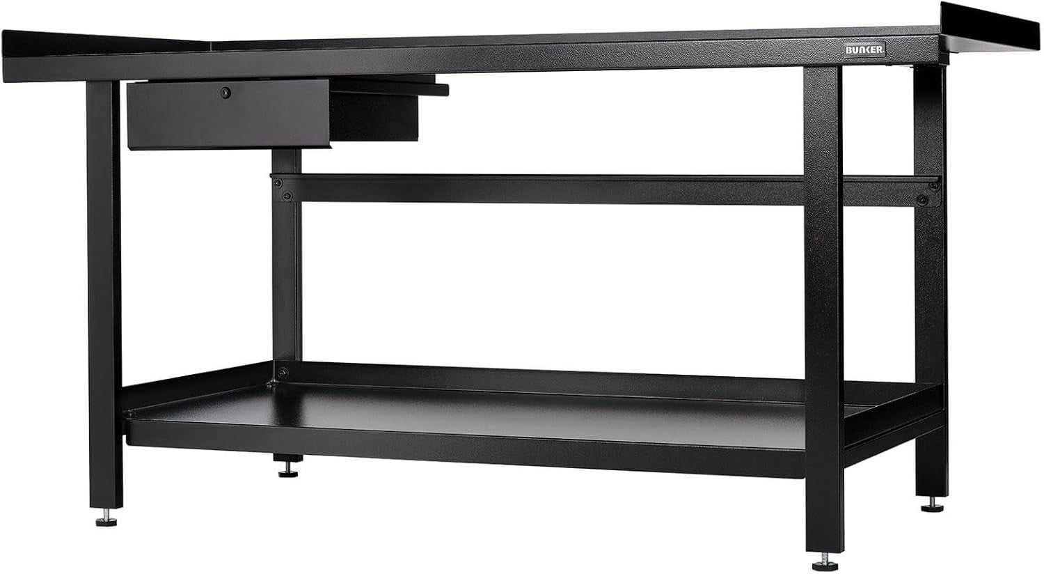 Heavy Duty 1.55m Steel Workbench Adjustable Feet Matte Black Bunker Range