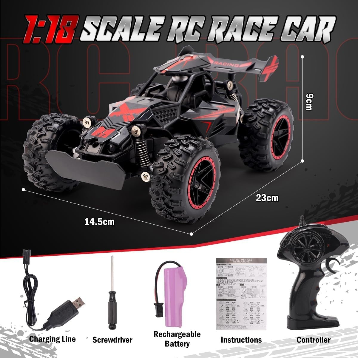 1:18 High Speed RC Car 2.4GHz Off-Road Drift Remote Car LED Kids Toy