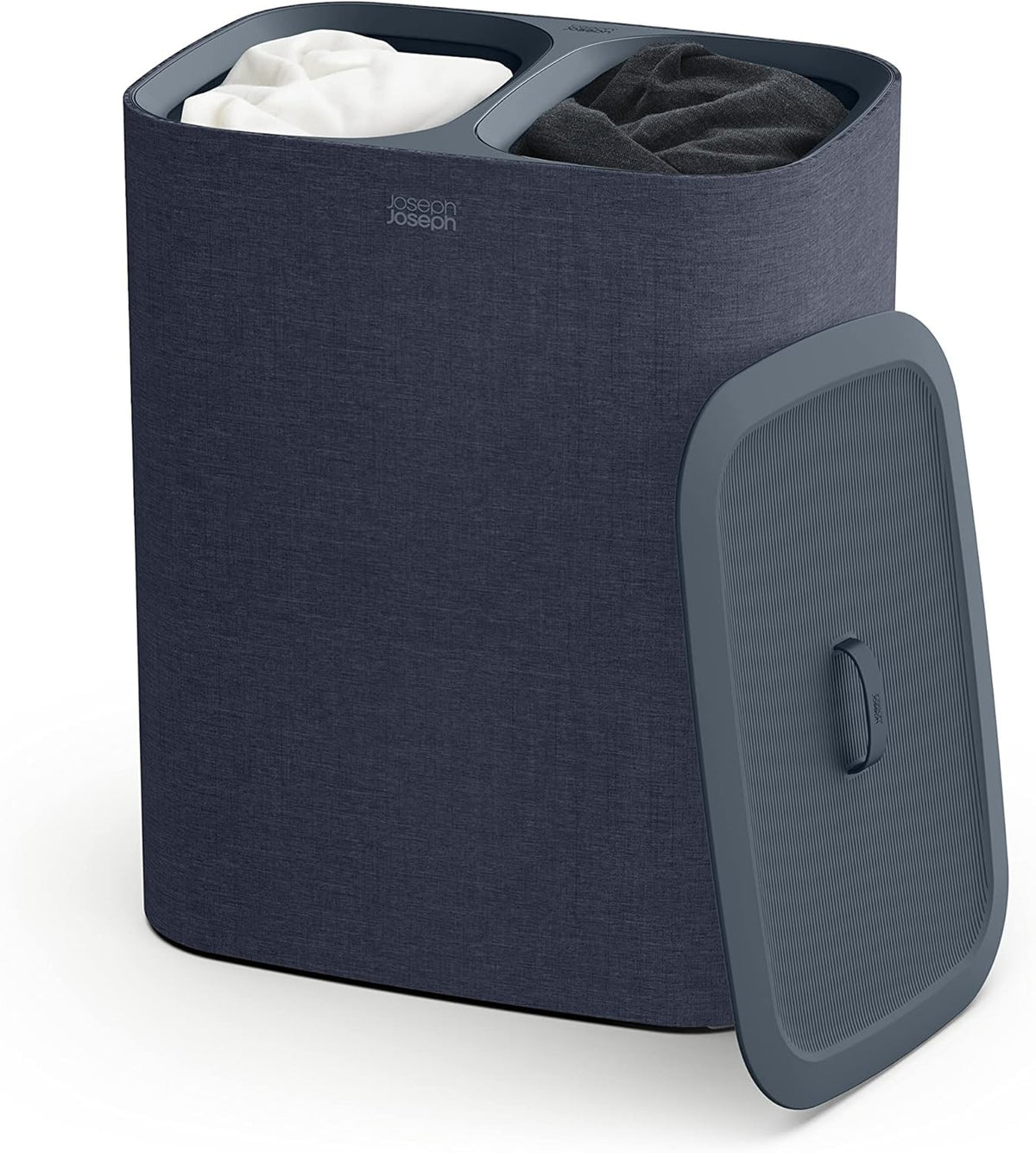90L Dual Compartment Laundry Basket with Lid Removable Bags Carbon Black