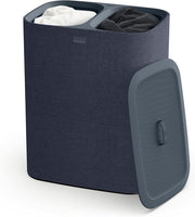 90L Dual Compartment Laundry Basket with Lid Removable Bags Carbon Black