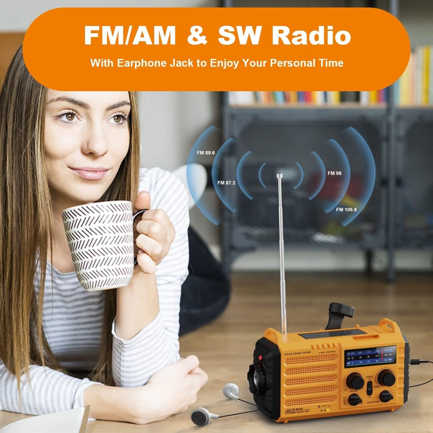 Hand Crank Solar Emergency Radio with Flashlight, Reading Lamp & USB Charger