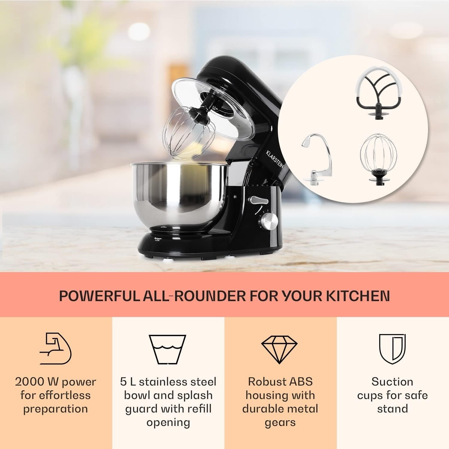 5L Stand Mixer 1300W Cake & Bread Maker 6 Speed Planetary Rotation Anthracite