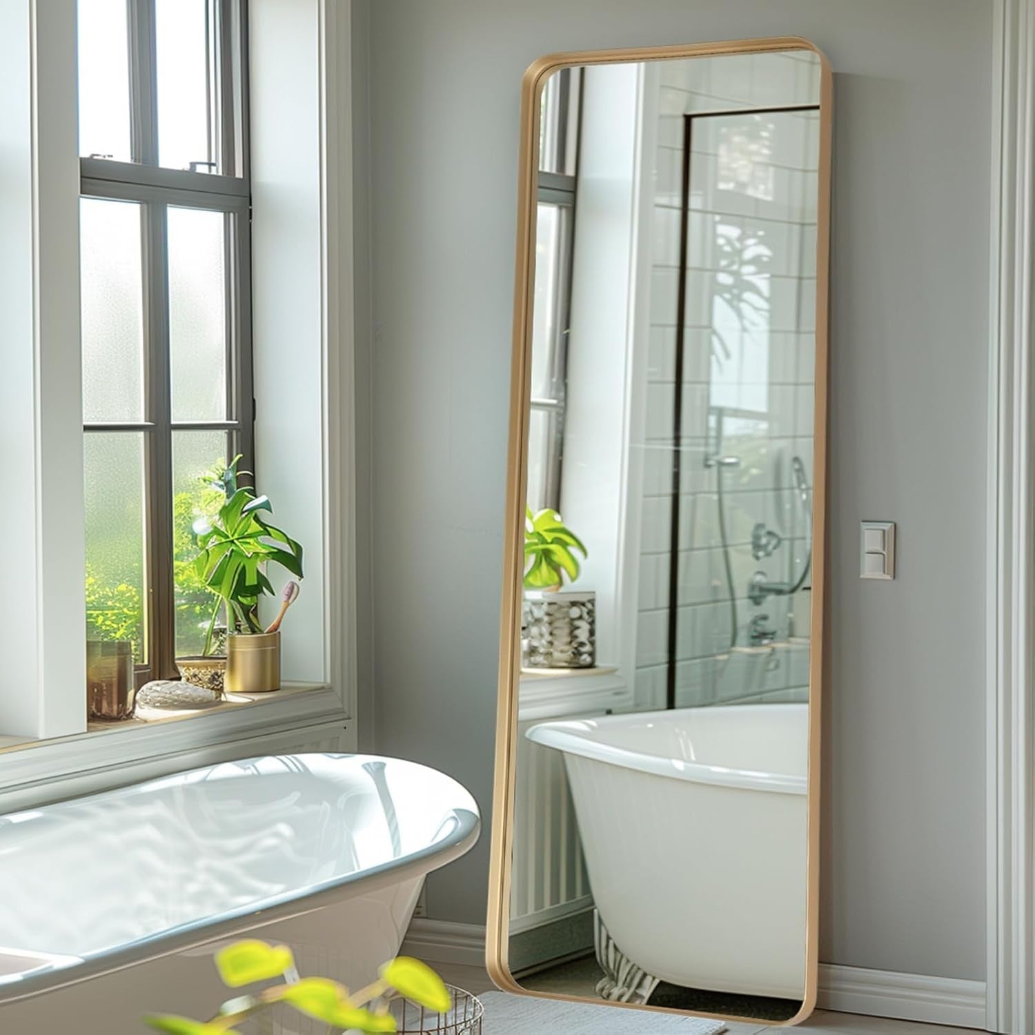 Full Length Gold Wall Mirror 161x52 cm, Shatterproof Frame, Lean & Hang