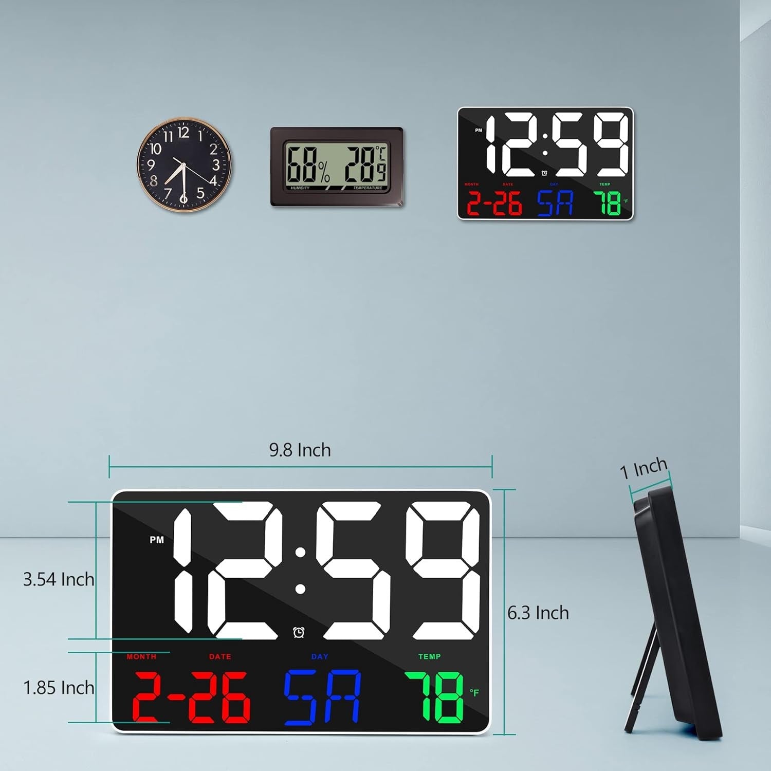 White Large Digital Wall Clock Remote Control Date Temp 12/24H