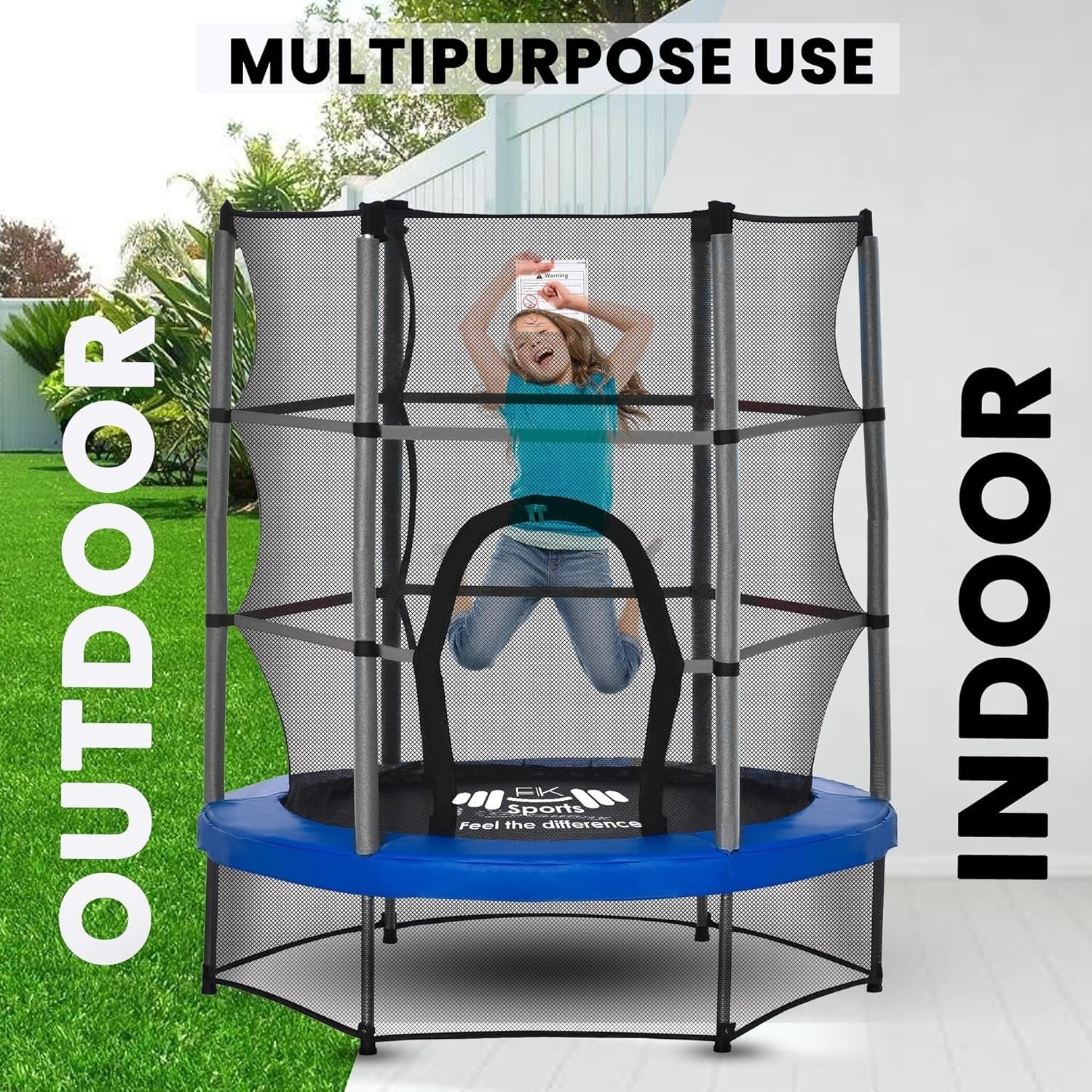 55” Kids Rebounder Trampoline w Safety Enclosure Indoor Outdoor Ages 1–11