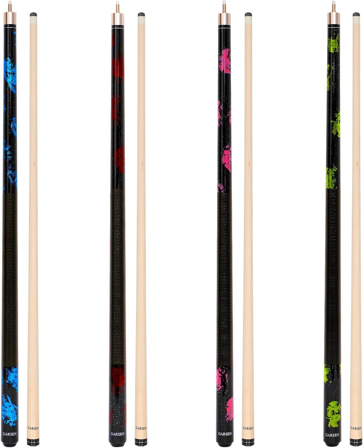 58" Pool Cue Set of 4 Maple Billiard Sticks 18oz 19oz 20oz 21oz