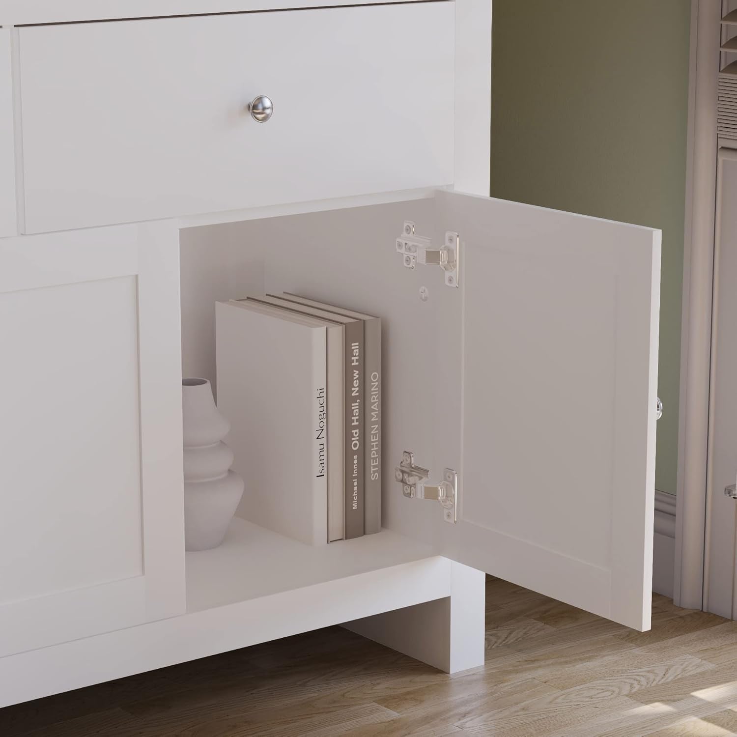 White & Oak Sideboard Cabinet Buffet Table with 2 Drawers & 3 Cupboard Doors