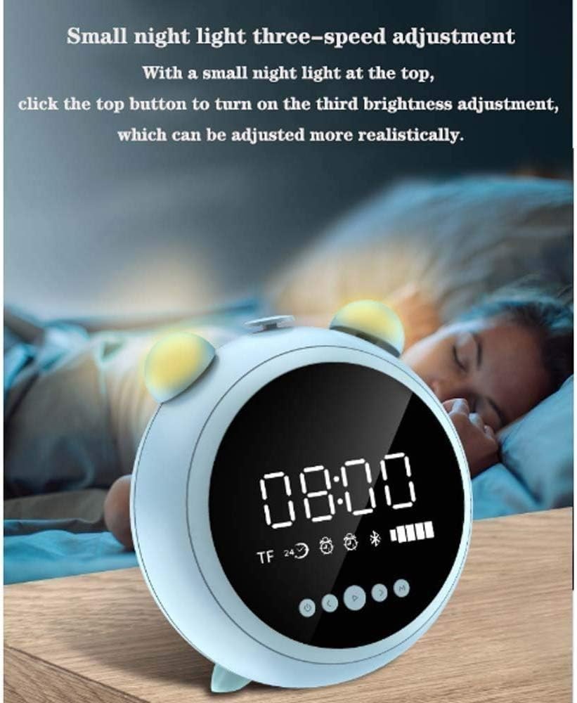 Blue Mini Alarm Clock Bluetooth Speaker Night Light Portable Loud Sound