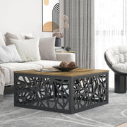 Modern Square Coffee Table with Metal Frame & Storage Shelf 80x80x40cm