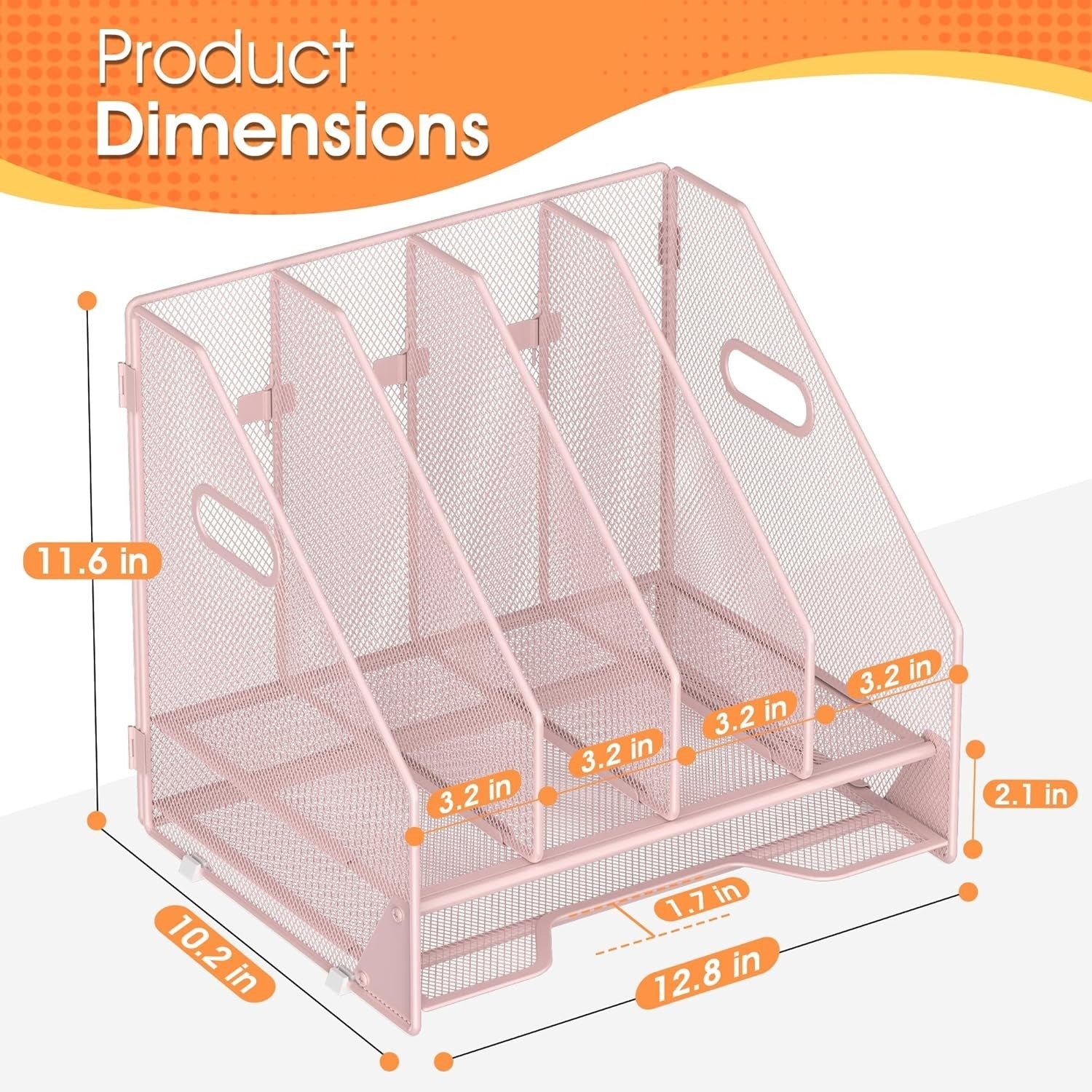 Desk File Organizer with 4 Adjustable Vertical Compartments & Letter Tray – Pink
