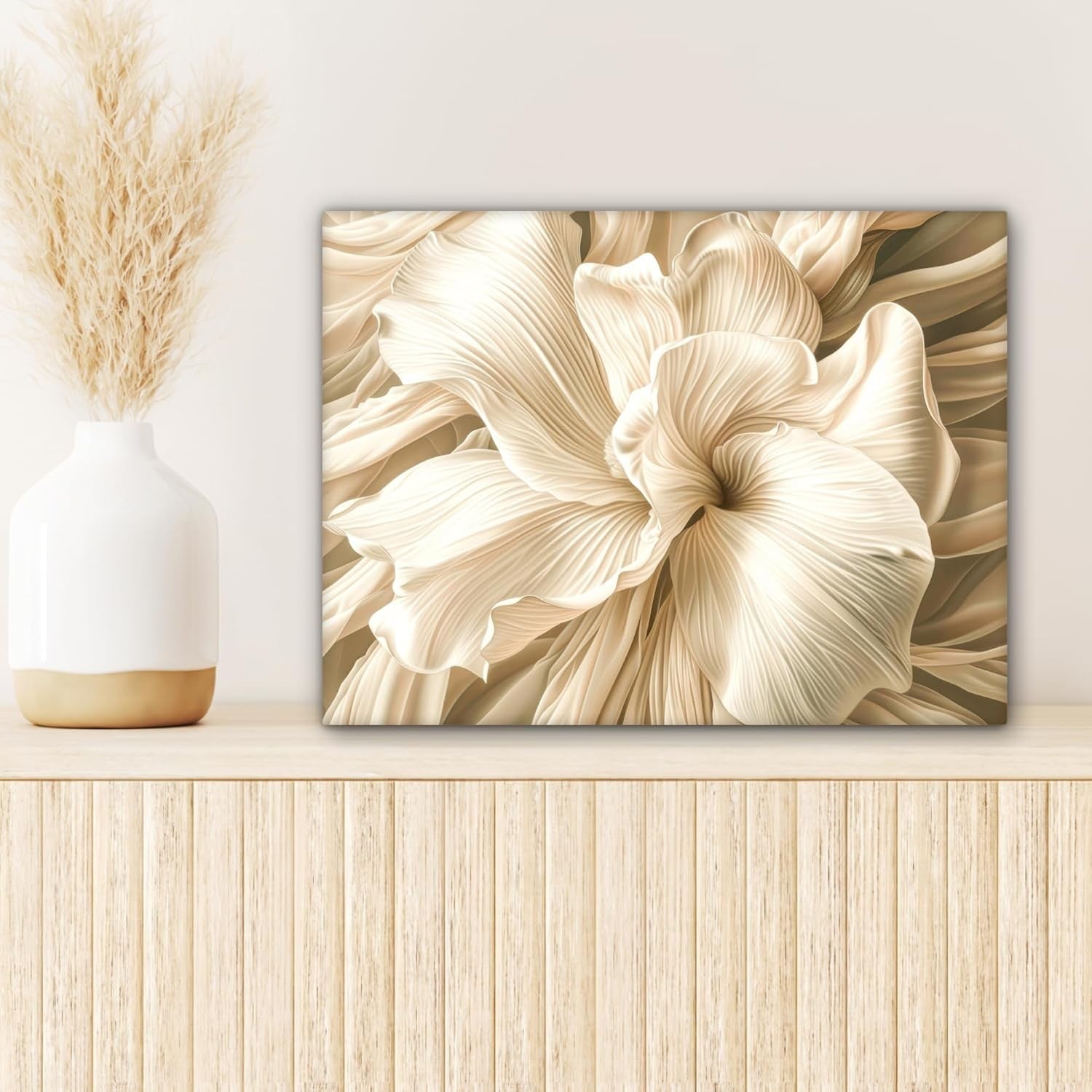 Beige Flower Canvas Wall Art 40x30cm Framed Floral Print