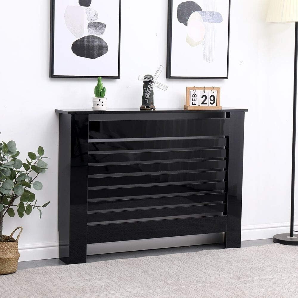 Black High Gloss Radiator Cover MDF Cabinet | Medium Modern Decorative Guard