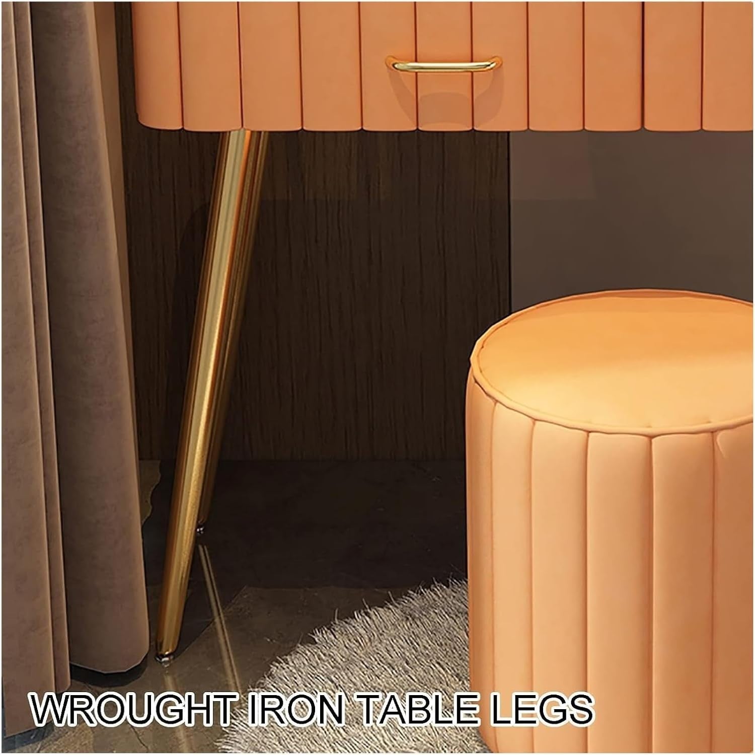 LED Vanity Makeup Dressing Table Desk Orange Mirror 2 Drawers Stool Set