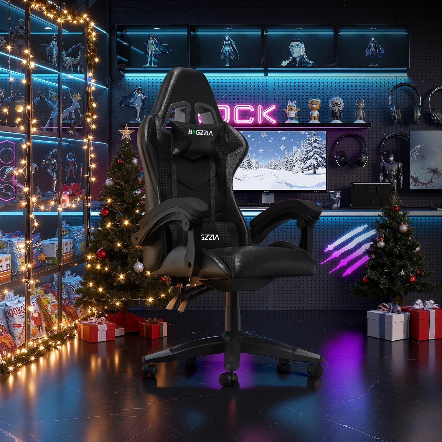 Ergonomic Gaming Chair Pure Black Reclining Adjustable Office Seat