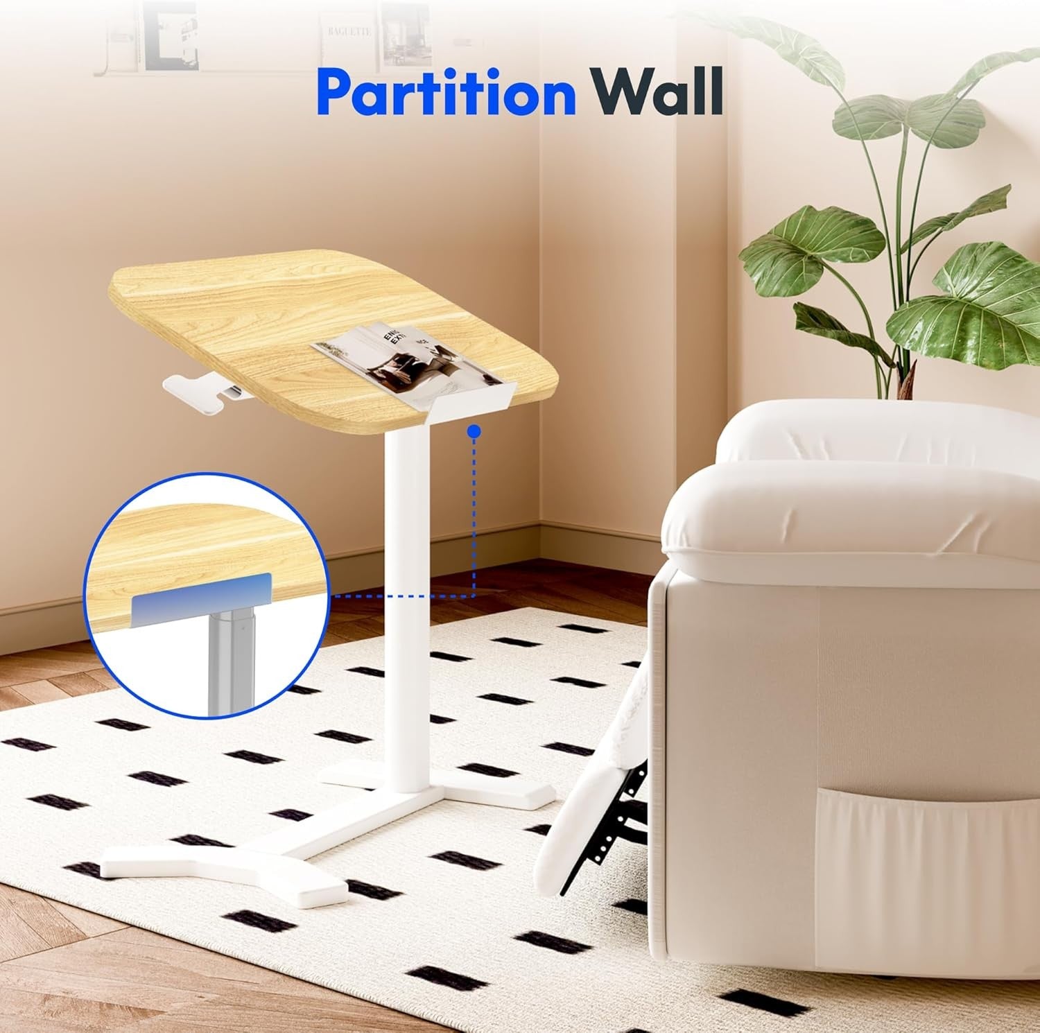 Adjustable Standing Desk Overbed Laptop Table Sit Stand Wood Top 60x40cm
