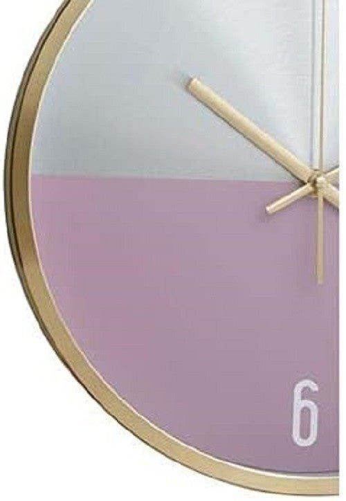 Modern Wall Clock Silver Pink 30cm Quiet Quartz Gold Frame Stylish Home Decor