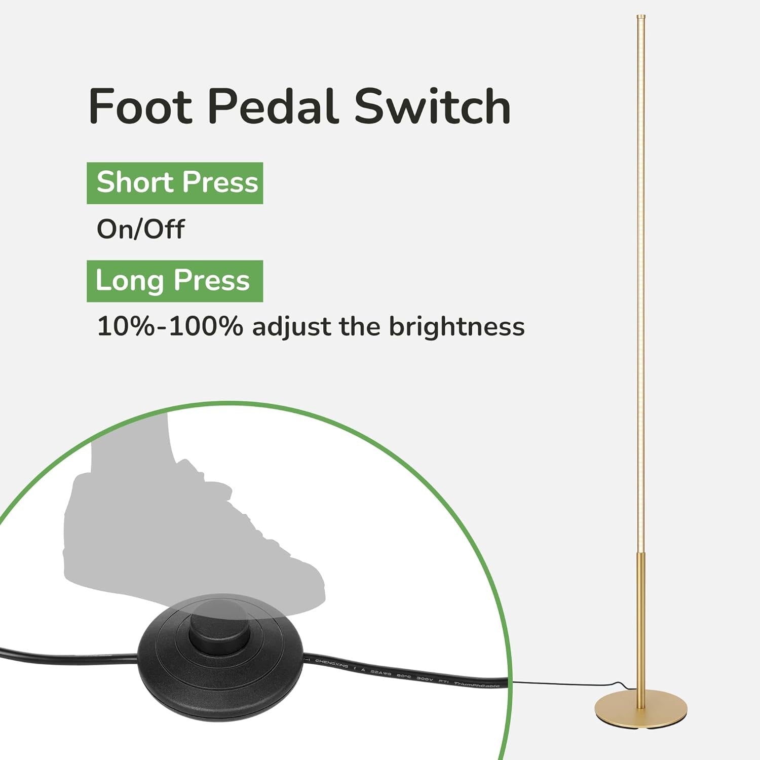 LED Floor Lamp Dimmable Corner Standing Light Minimalist Warm White Gold