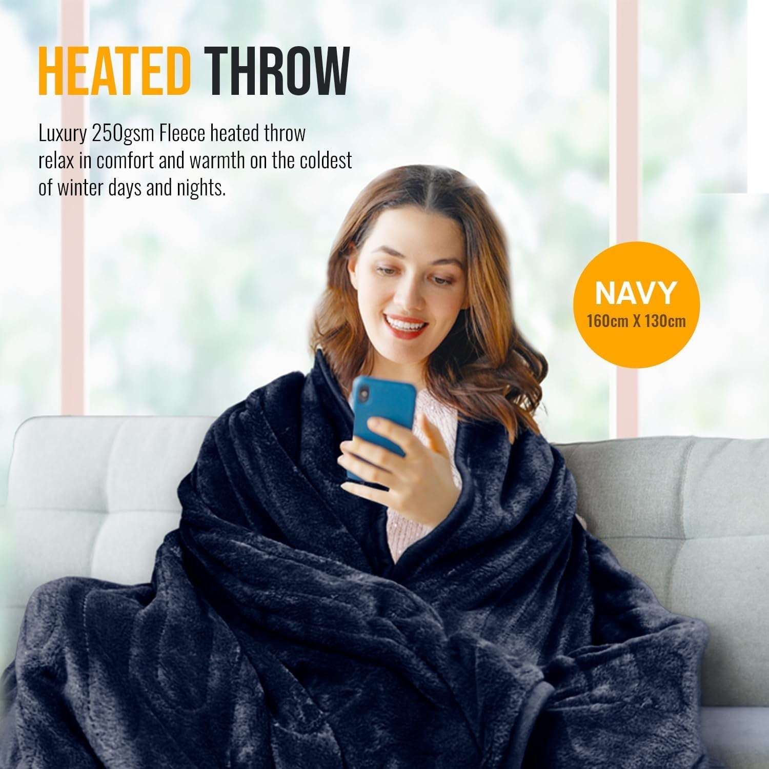 Electric Heated Throw Blanket 160x130cm Fleece 9 Heat Settings Timer