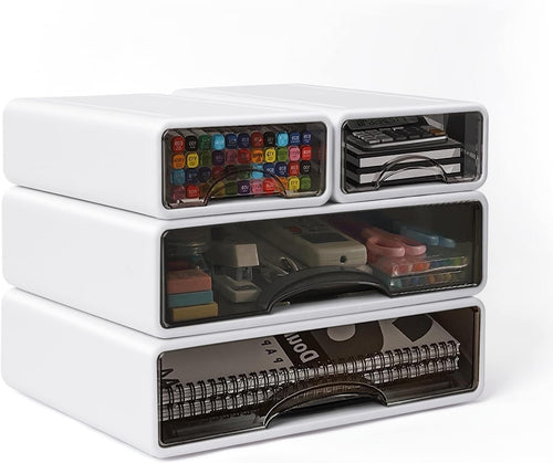 Stackable Desk Organiser with Drawers Desktop Storage Box 4 Drawer