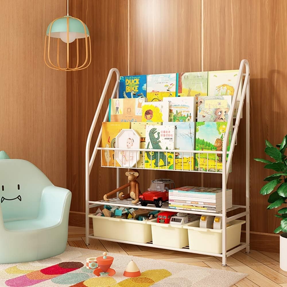 Kids 5-Tier Metal Bookshelf with Sling & Mesh Shelves – Durable, Space-Saving