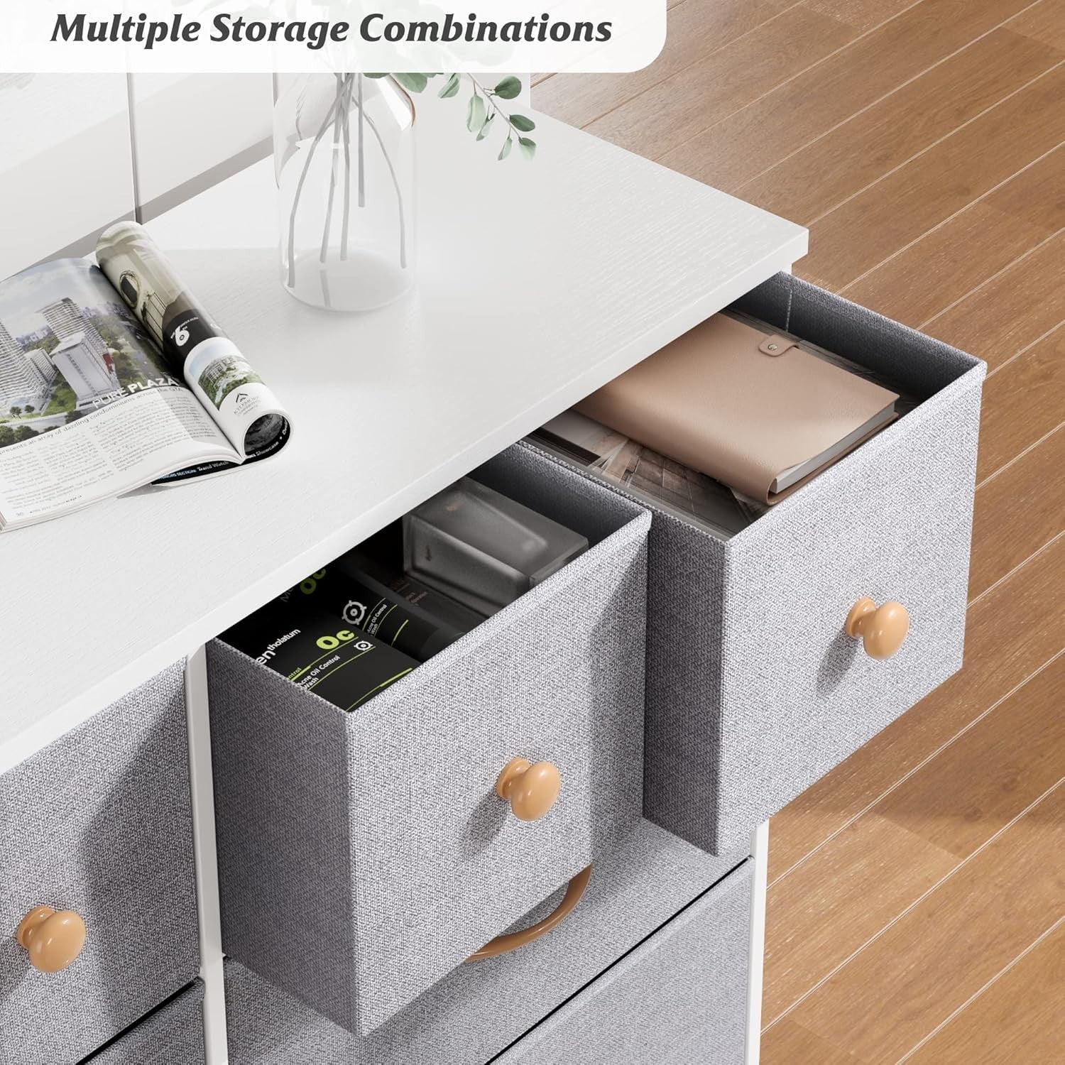 Tall Fabric Chest of Drawers 10 Drawer Storage Unit for Bedroom Hallway