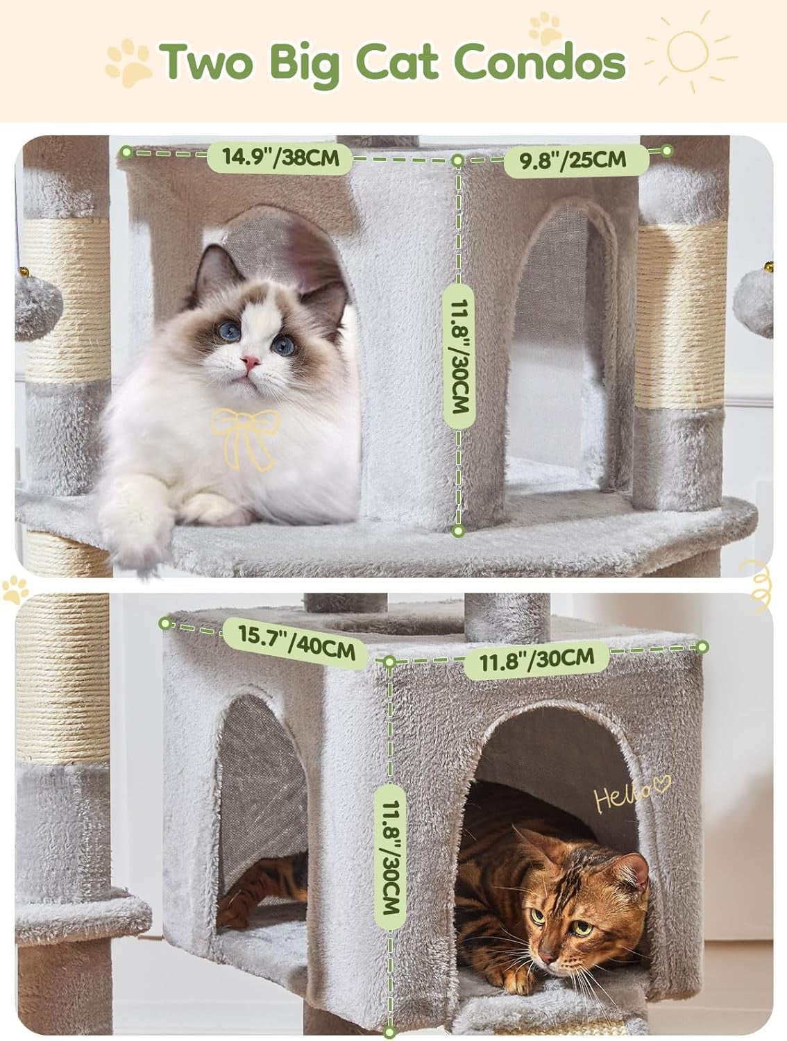 Large Cat Tree Tower 193cm Multi Level Scratching Post Condo Indoor Cats