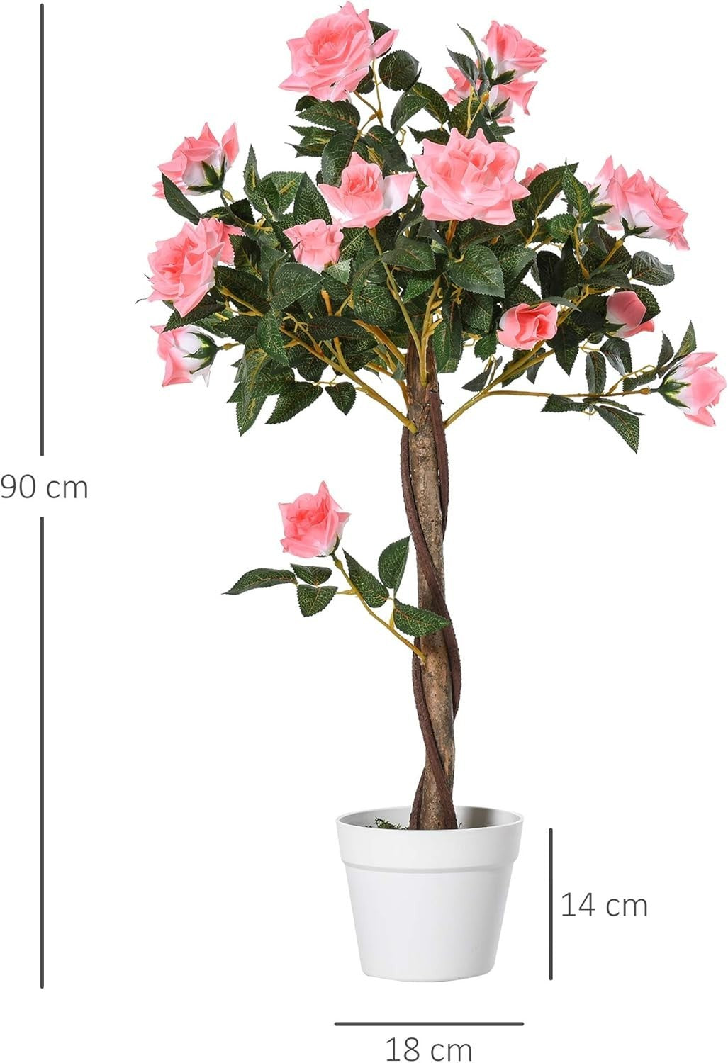 Artificial Rose Tree 90cm / 3ft Pink Faux Flower Plant Potted Home Garden Decor